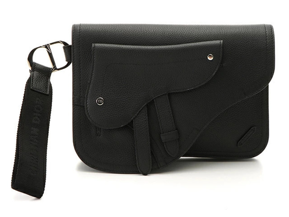 Christian Dior Saddle Clutch Bag Black Calfskin SJ